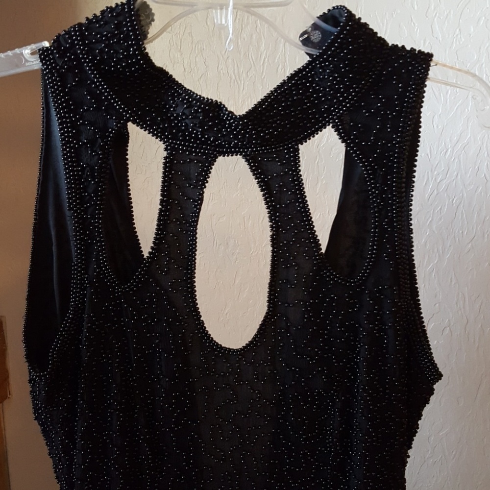 black embroidered dress